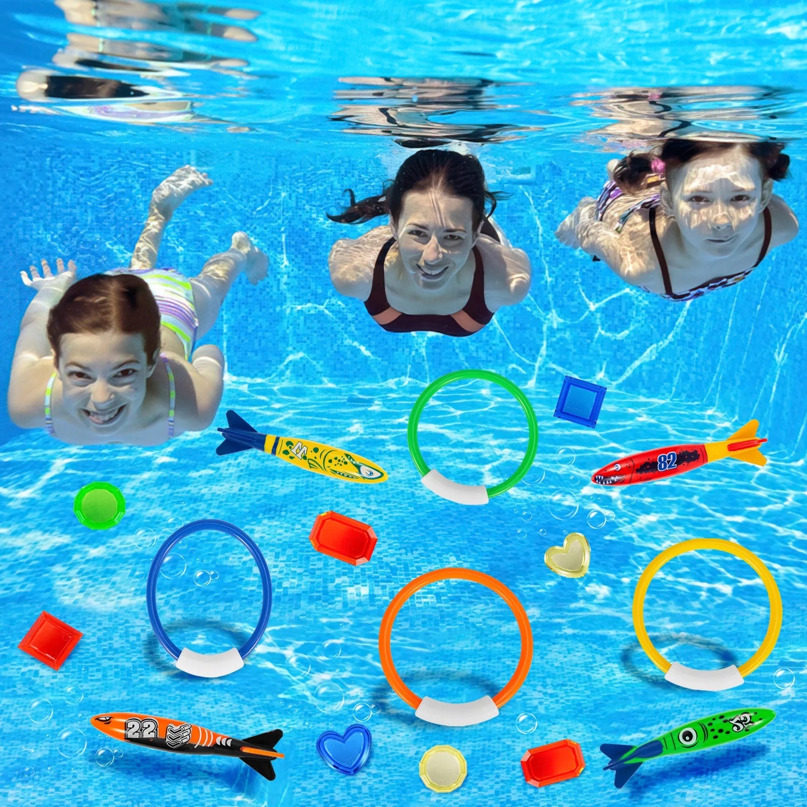 Swim Pool Diving Toys Set with Water Rings, Sticks, Octopus, Torpedo Balls N129