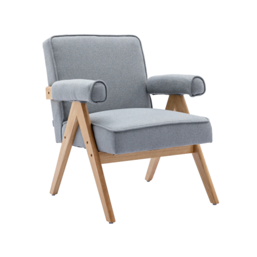 Light Gray Linen Mid-Century Modern Accent Chair Z7805