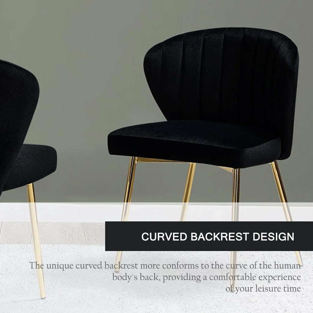 Black Velvet Upholstered Wingback Dining Chairs Set of 4 with Metal Legs V8939