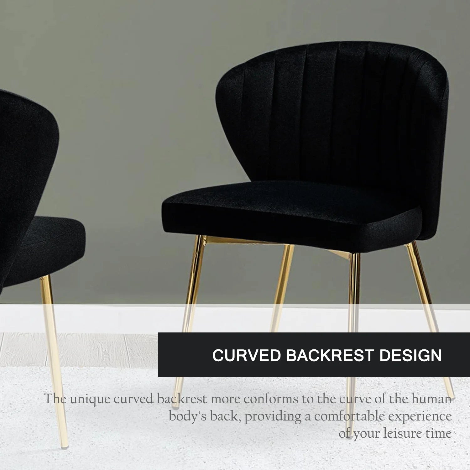 Black Velvet Upholstered Wingback Dining Chairs Set of 4 with Metal Legs V8939