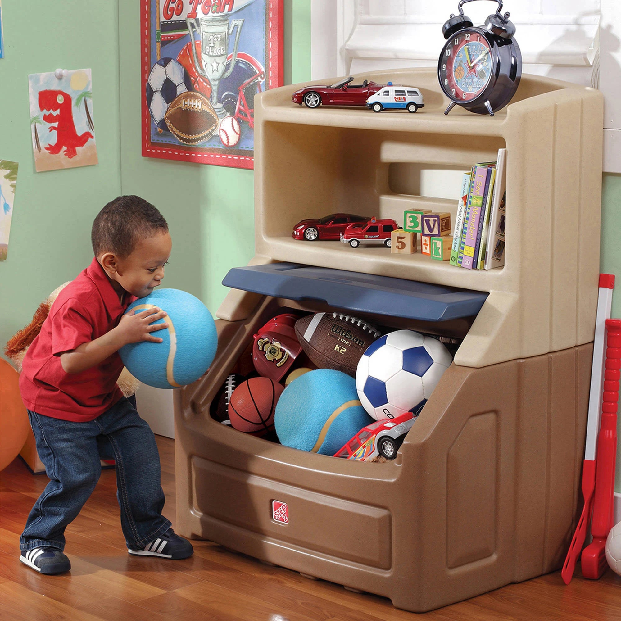Tan/Blue Plastic Bookcase Storage Chest F635617