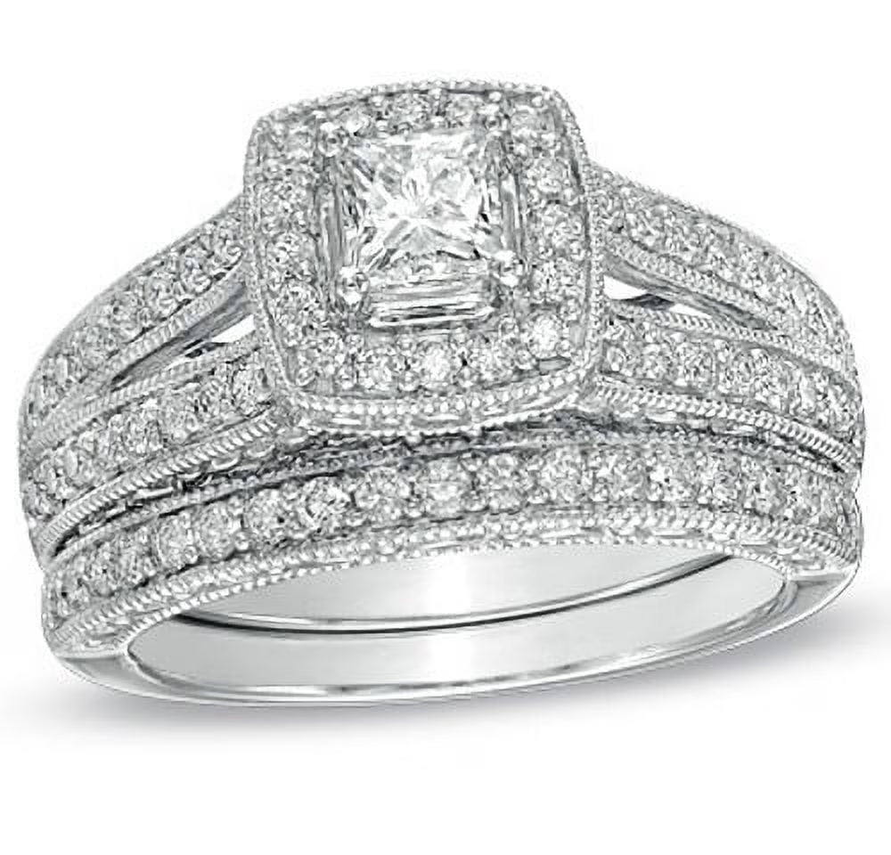 Antique Wedding Ring Set 2 Carat Princess Cut Diamond on Gold F7248