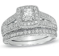 Antique Wedding Ring Set 2 Carat Princess Cut Diamond on Gold F7248