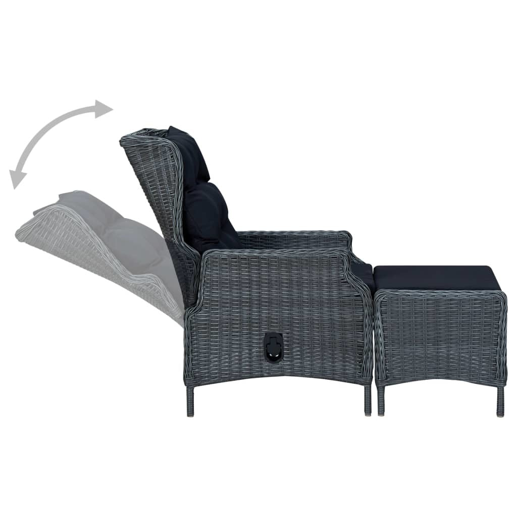Dark Gray Poly Rattan Reclining Patio Chair with Footstool S552