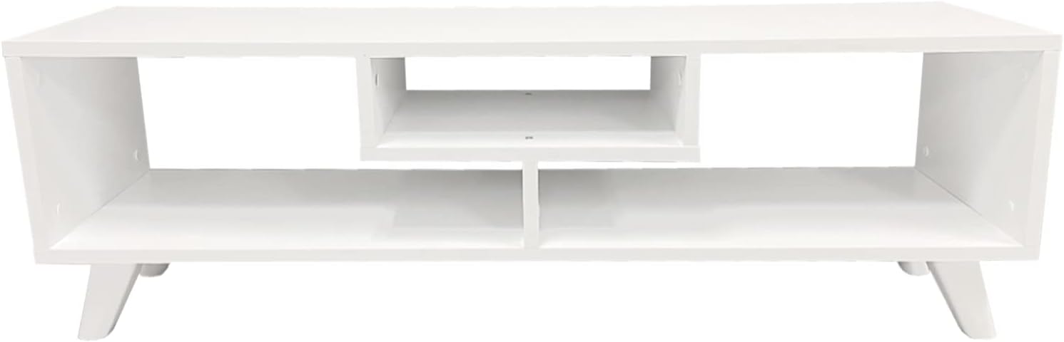 White TV Media Console with Cone Shape Feet E23858