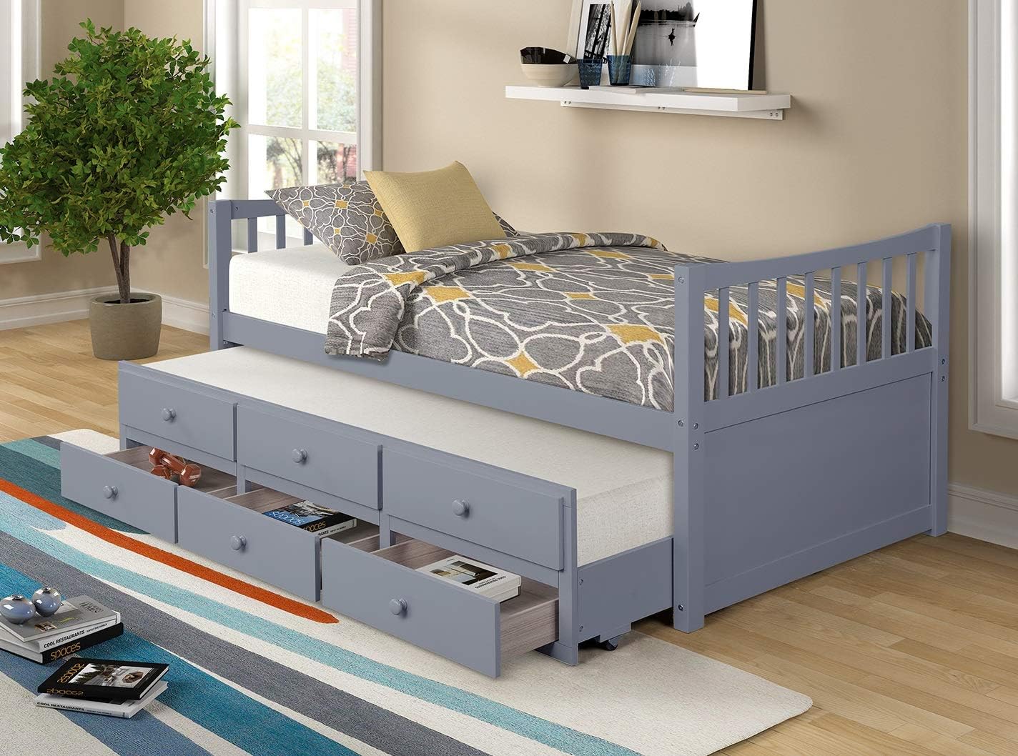 White Twin Captain's Bed Storage Daybed with Trundle and Drawers B87878