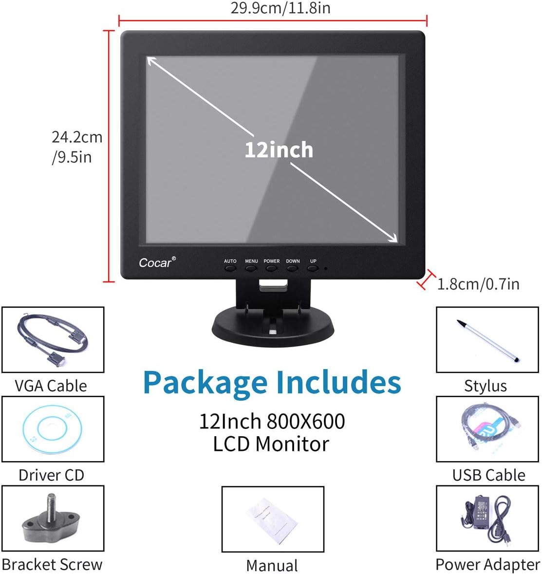 12 Inch LCD Touchscreen Monitor POS Systems W376