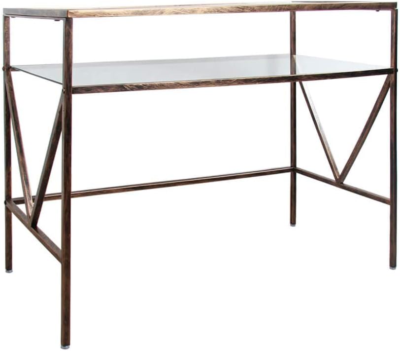 Antique Gold Glass Top Desk Vanity Table D643979