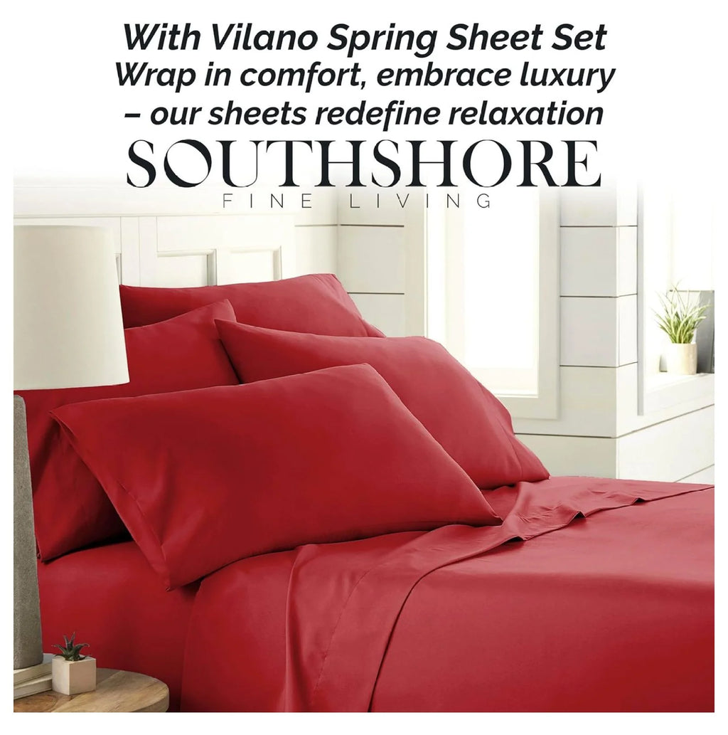 Twin XL 4-Piece Red Bed Sheets with 21" Deep Fitted Sheet C91082