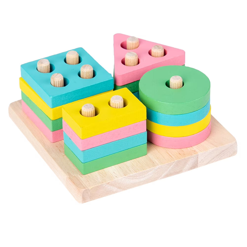 1 Set Kids Wooden Stacking Toys Geometric Building Blocks W64654
