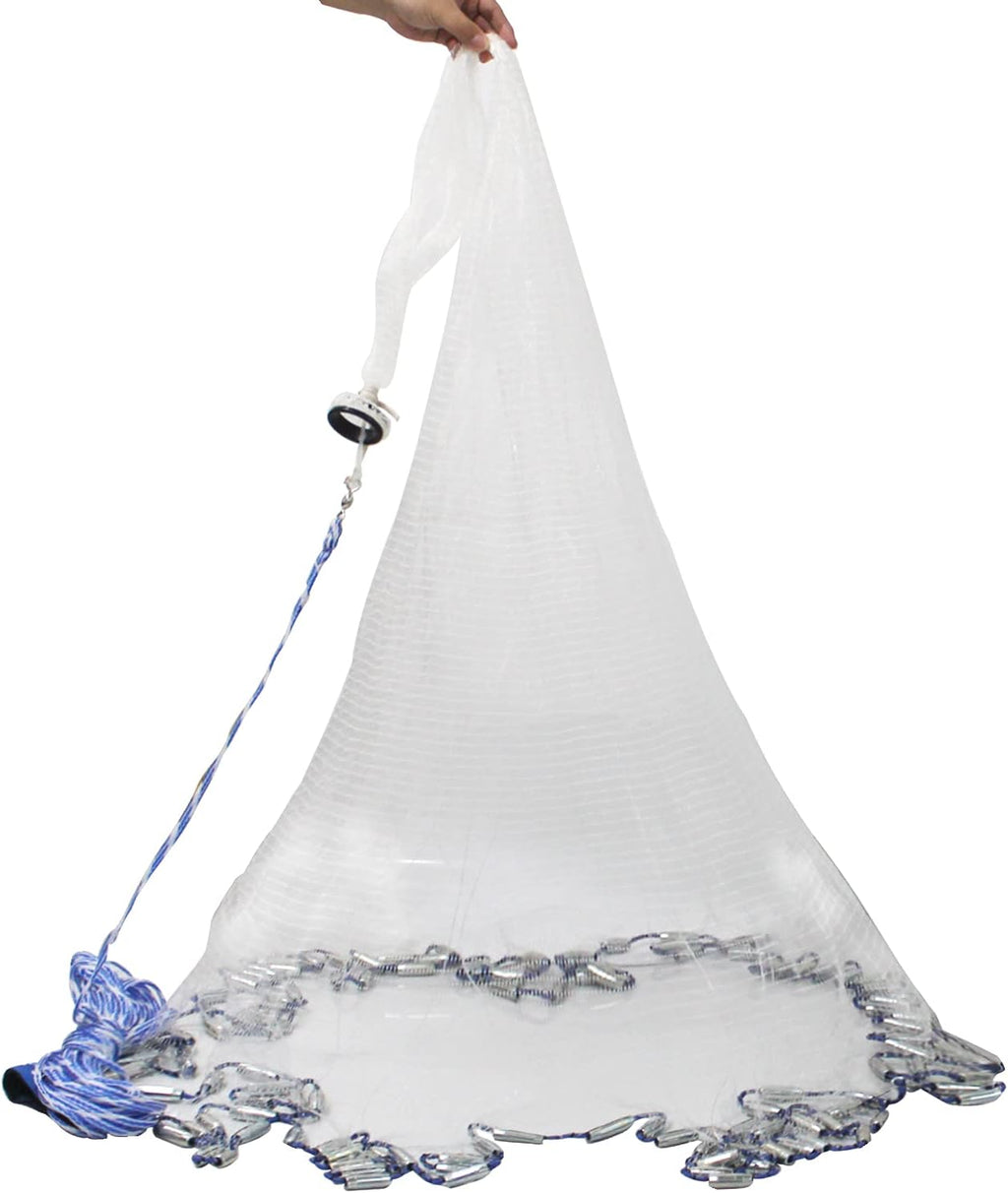 American Saltwater Fishing Cast Nets, 4Ft 6Ft 8Ft 10Ft 12Ft Radius, Stainless Steel Round Weights, 3/8 in Mesh Size E121646