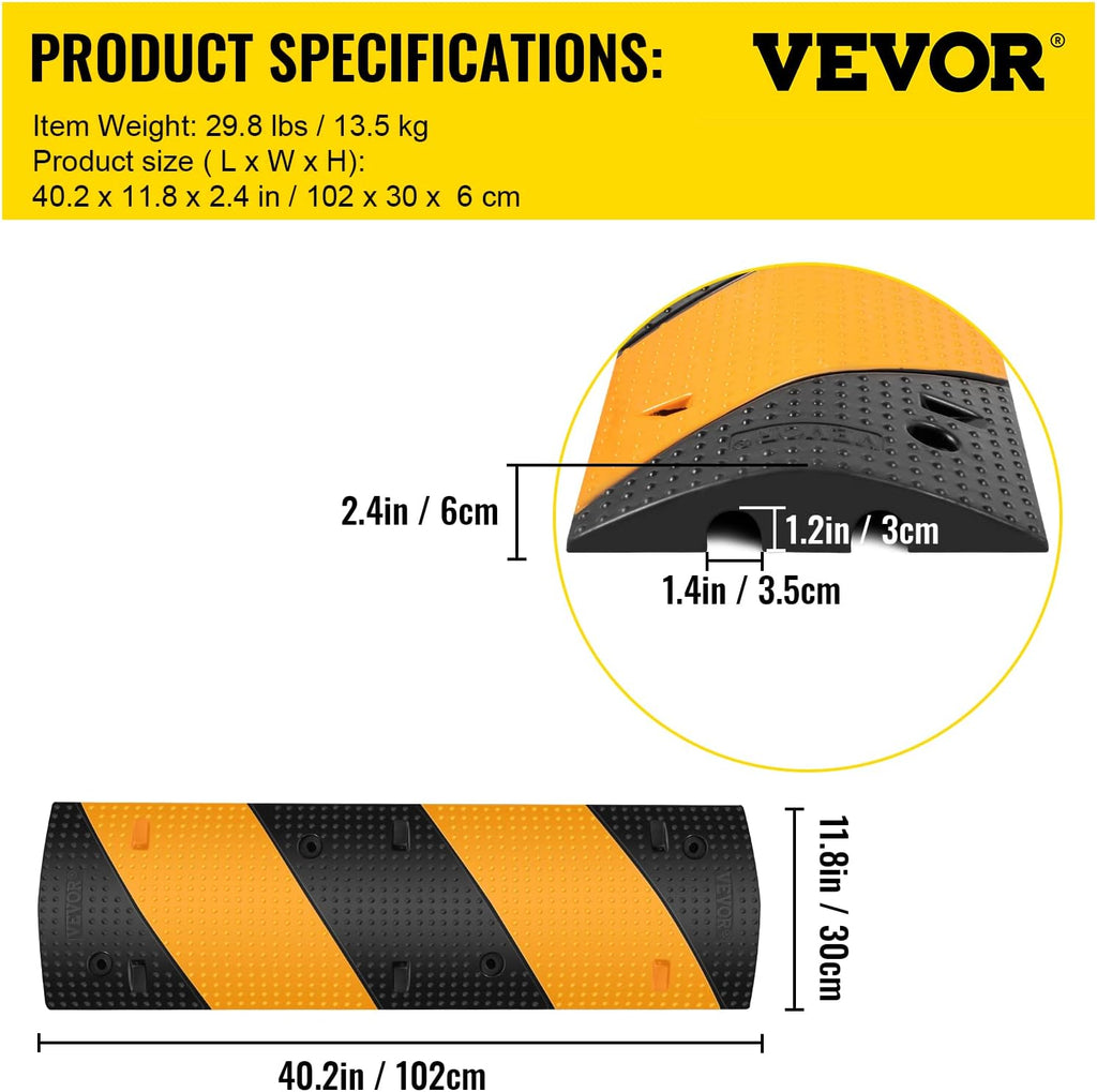 Rubber Speed Bump, 2 Channel, 40 Long, 22000 LBS Load Capacity, Pack of 2 T4177