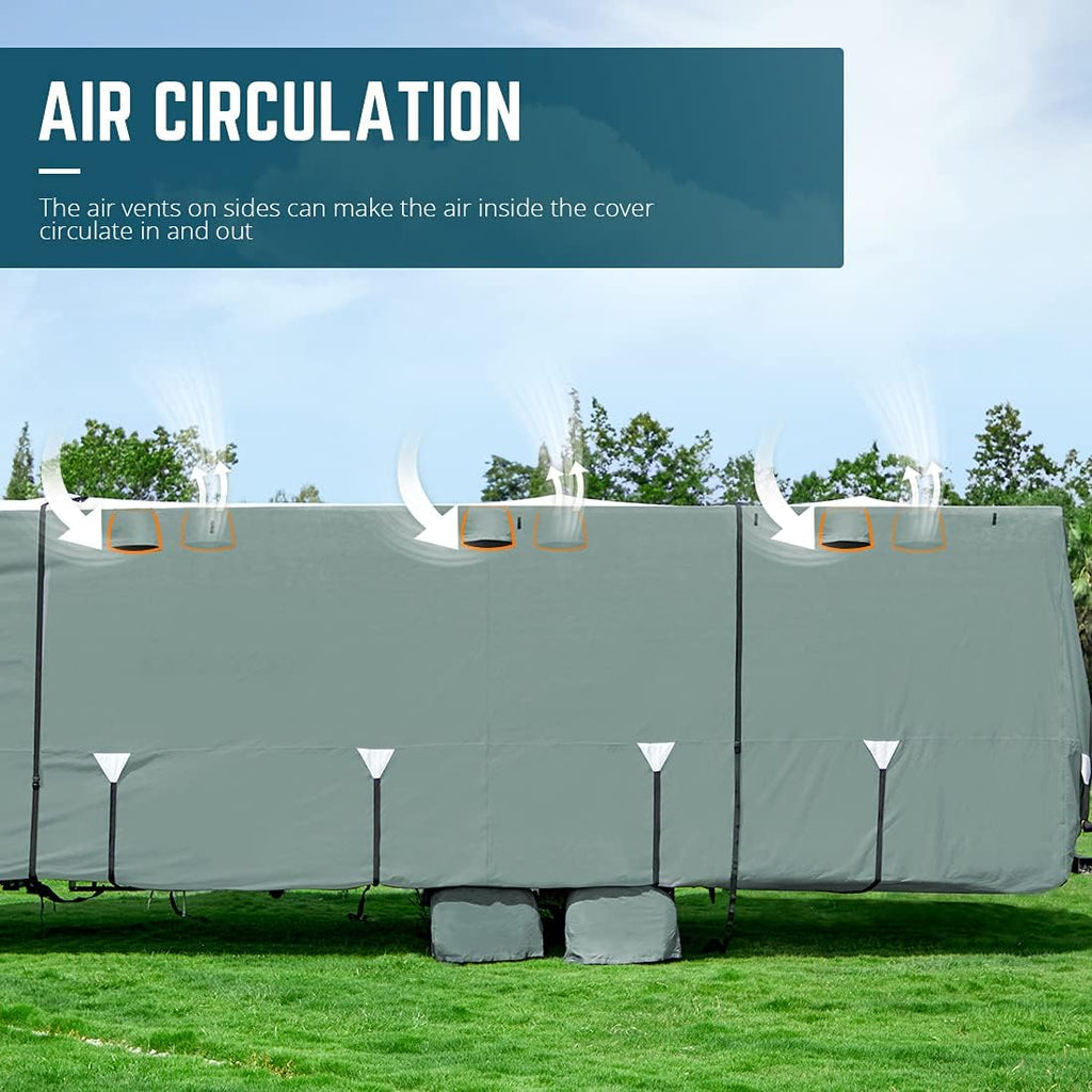 Extra-Thick 5 Layers Waterproof RV Cover with 2Pcs Straps & 4 Tire Covers D5884