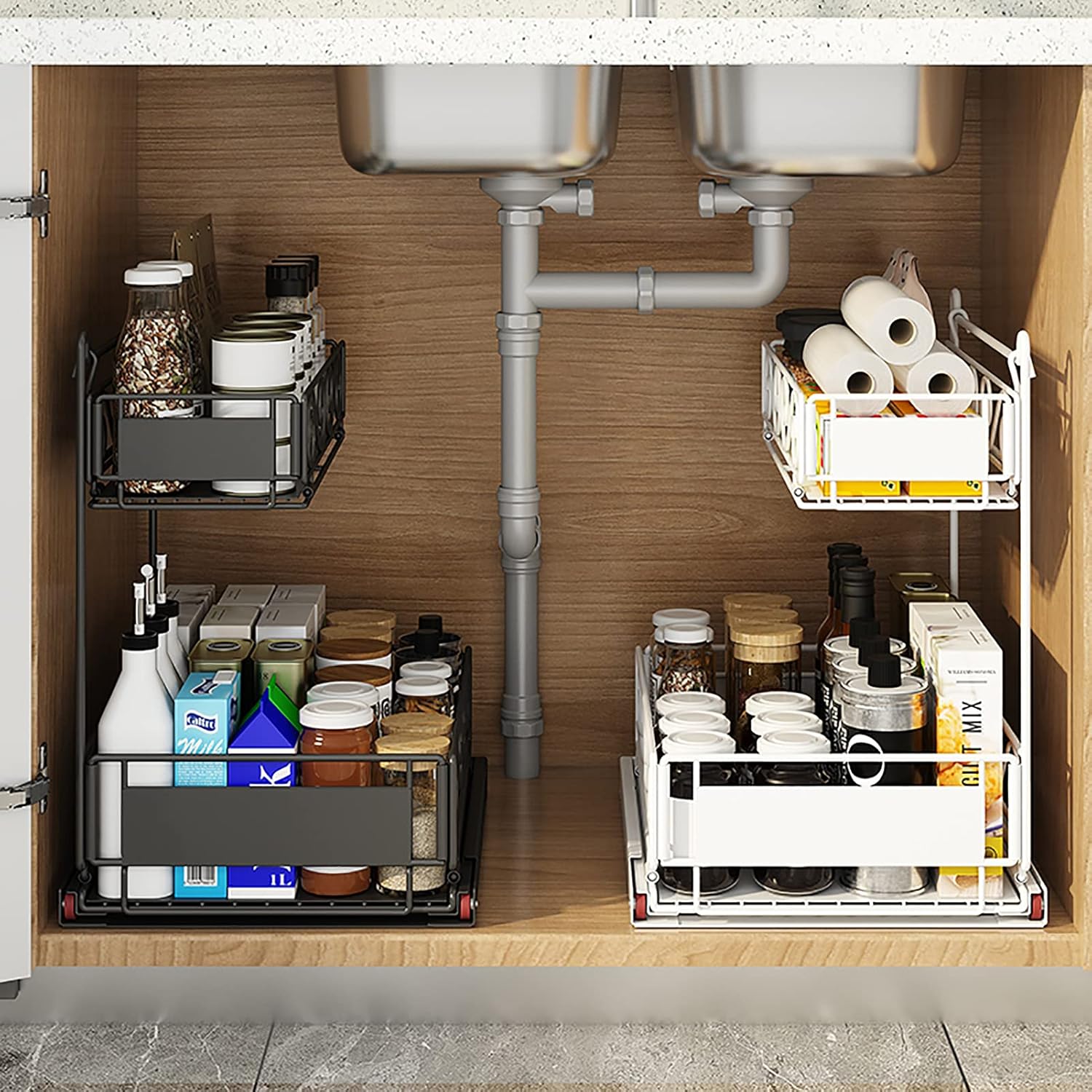 Black 2-Tier Under Sink Organizer with Sliding Drawer M61626