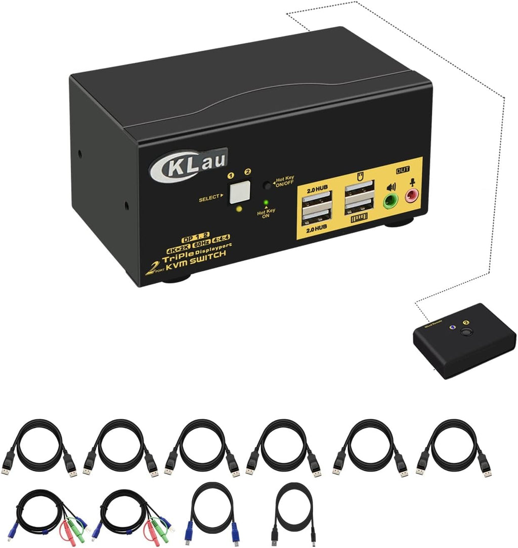 2 Port Dual Monitor Displayport KVM Switch with Audio, USB 2.0 Hub and Cables K820