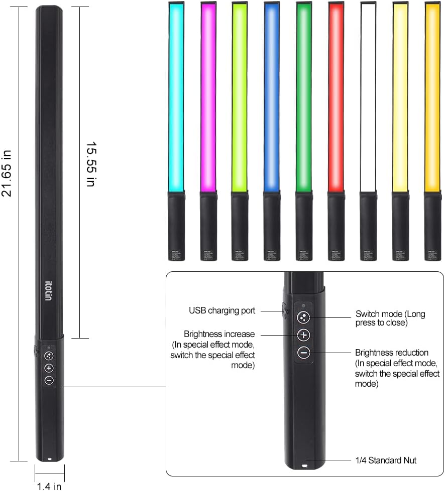 LED Light Wand, RGB Video Light, 9 Colors, Rechargable Battery, 3200K-5600K, Pack of 2 X30844