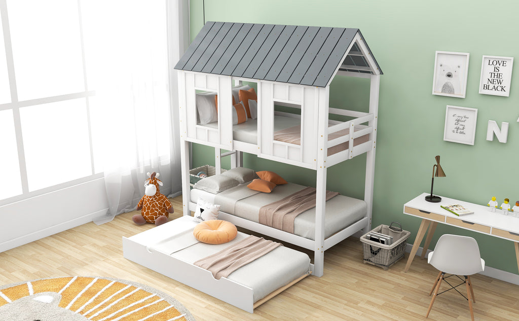 Twin Size House Bunk Bed with Trundle P997