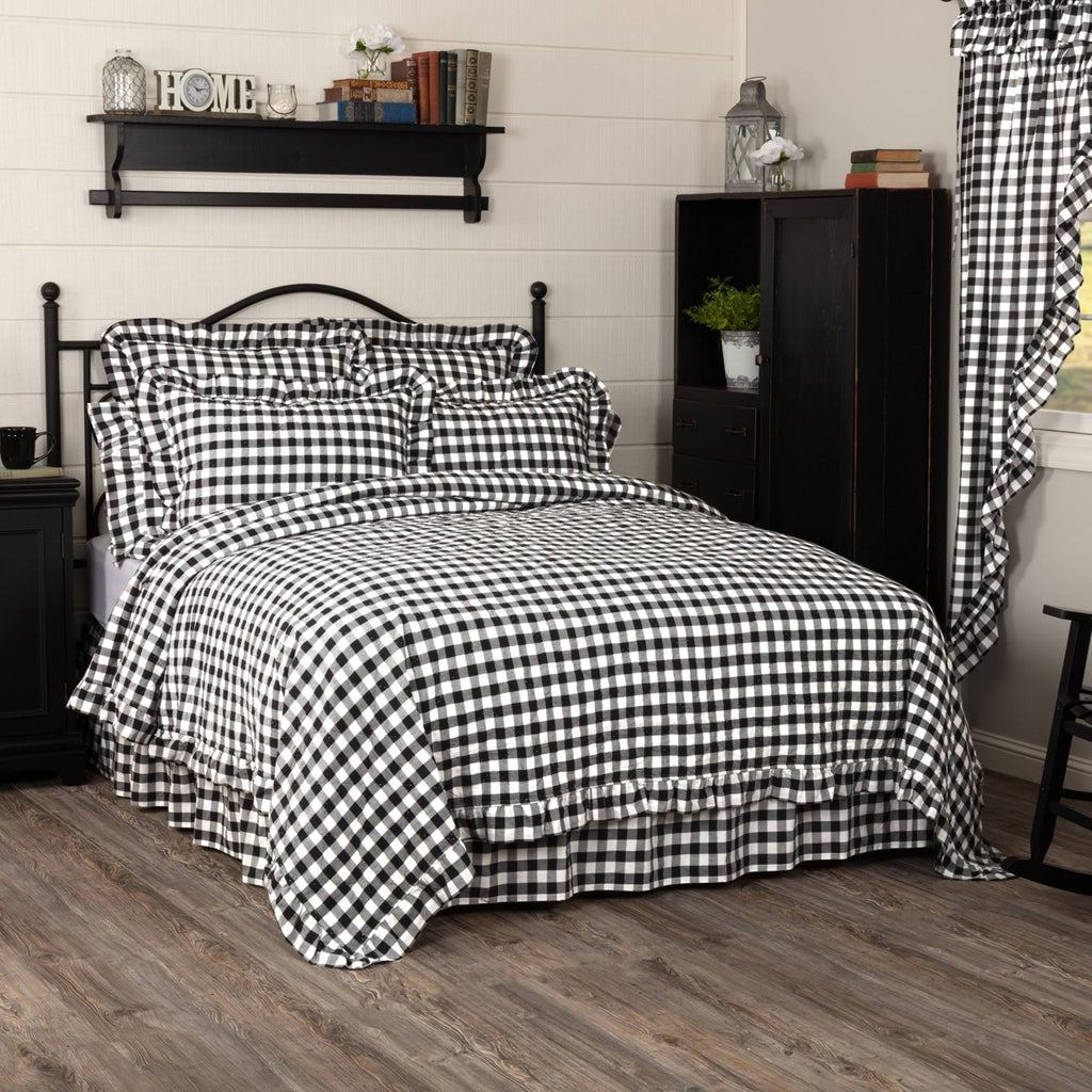 Black Check Ruffled Farmhouse Quilt Coverlet King P345