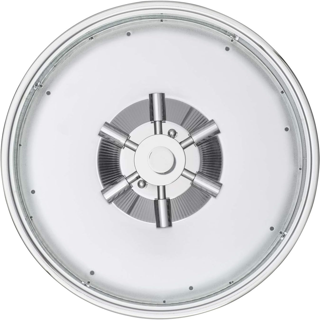 Chrome Flush Mount Ceiling Light, 18 Inch Diameter, LED Bulbs Included, 3000K, 2100 Lumens, Ribbed Glass Shade, Dimmable T56109