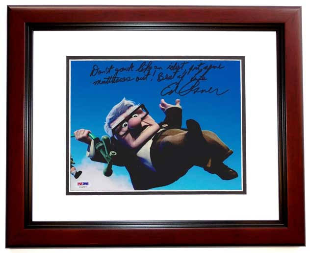 Ed Asner Autographed 8x10 Photo Mahogany Custom Frame with PSA/DNA authenticity and Long Inscription N8000