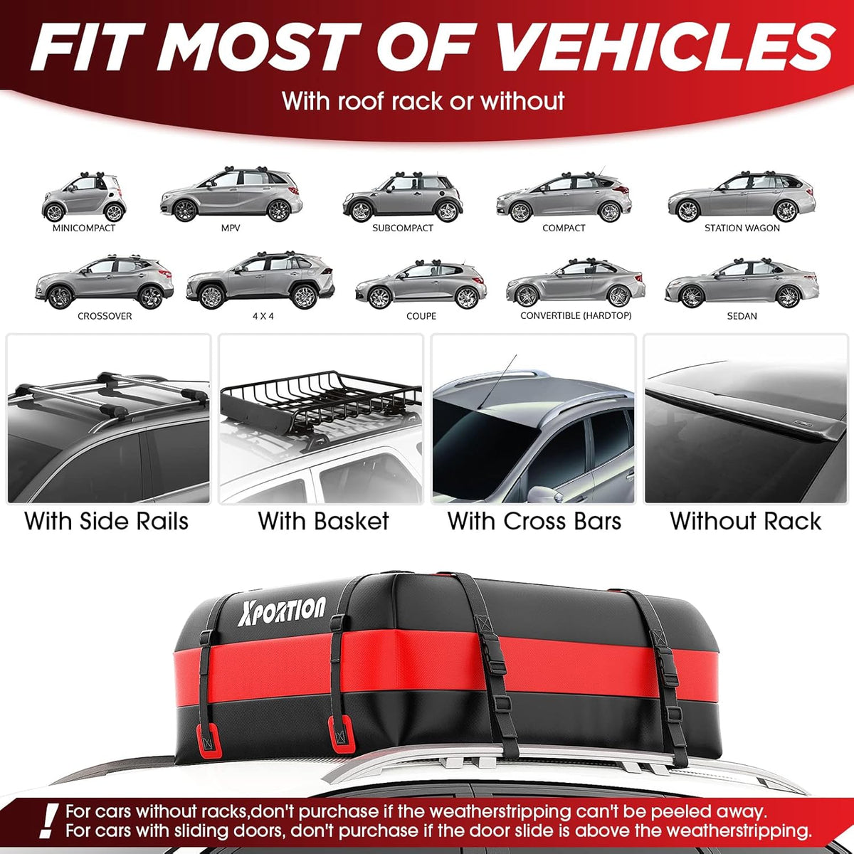 Waterproof Rooftop Cargo Carrier Bag, 15 Cubic Feet, with Non-Slip Mats and Straps H9274