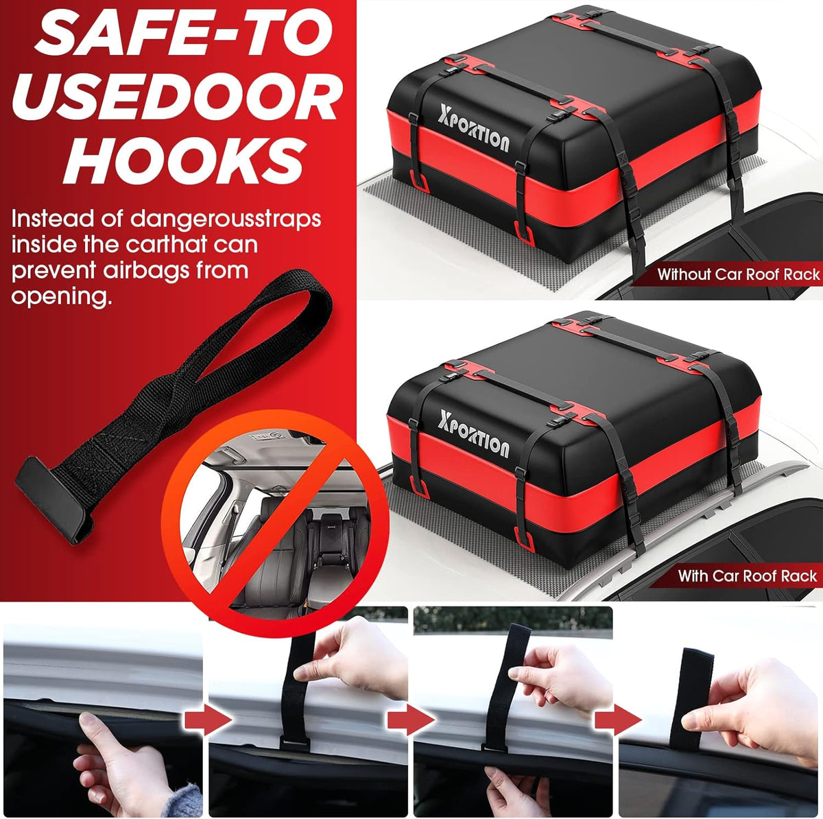 Waterproof Rooftop Cargo Carrier Bag, 15 Cubic Feet, with Non-Slip Mats and Straps H9274