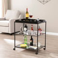 Black Iron Mobile Serving Bar Cart with Shelves B8106