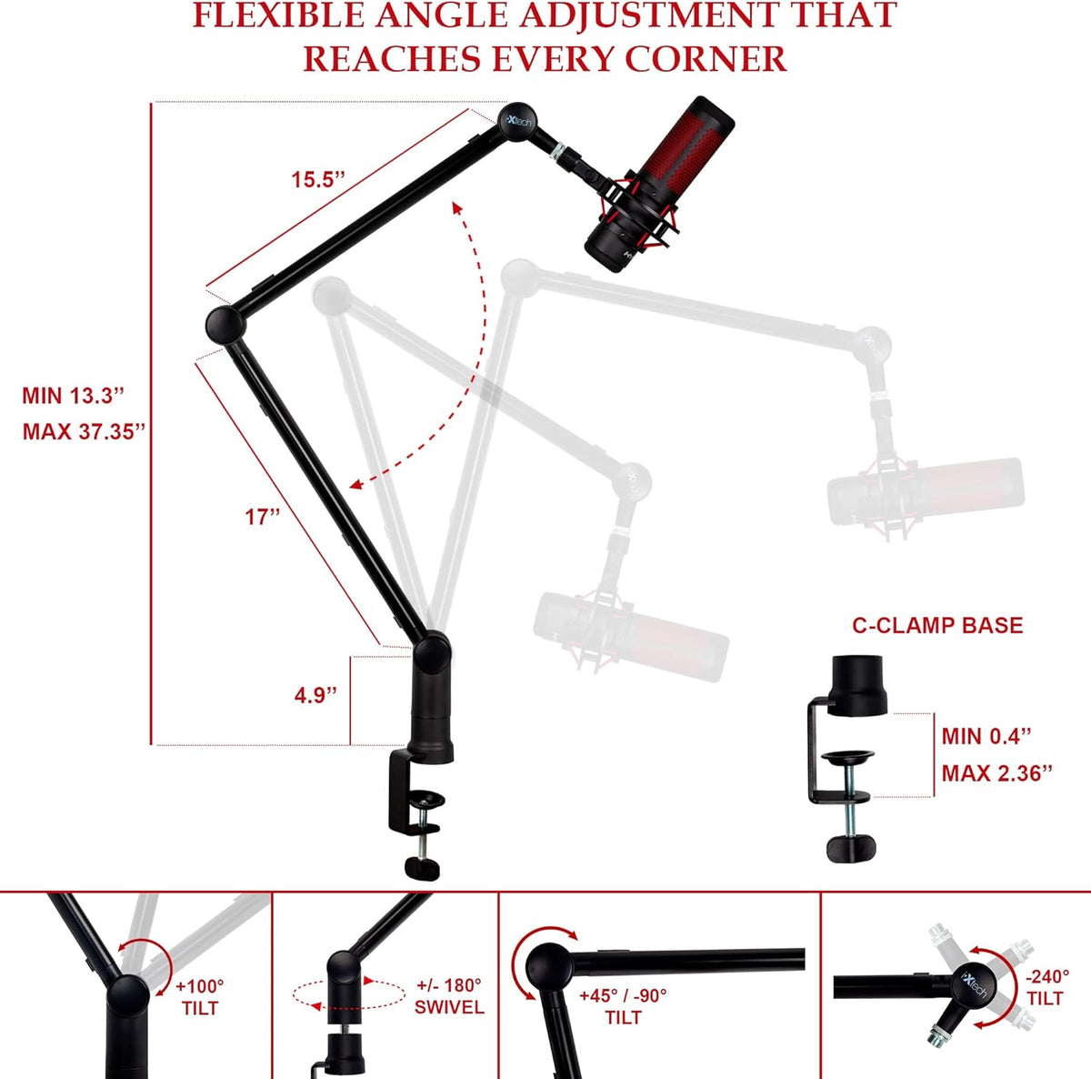 Microphone Boom Arm with Desk Mount, 360° Rotatable, Adjustable and Foldable Scissor Mounting P32323