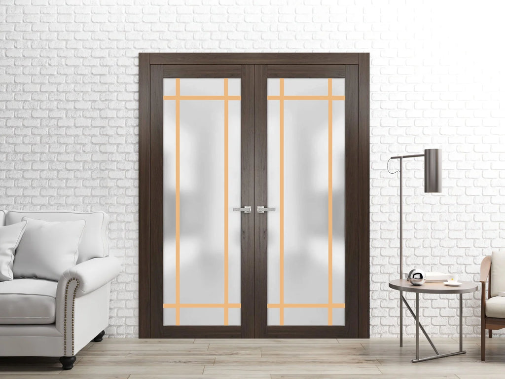 Solid French Double Doors 48 x 96 inches Wood Frosted Glass T839