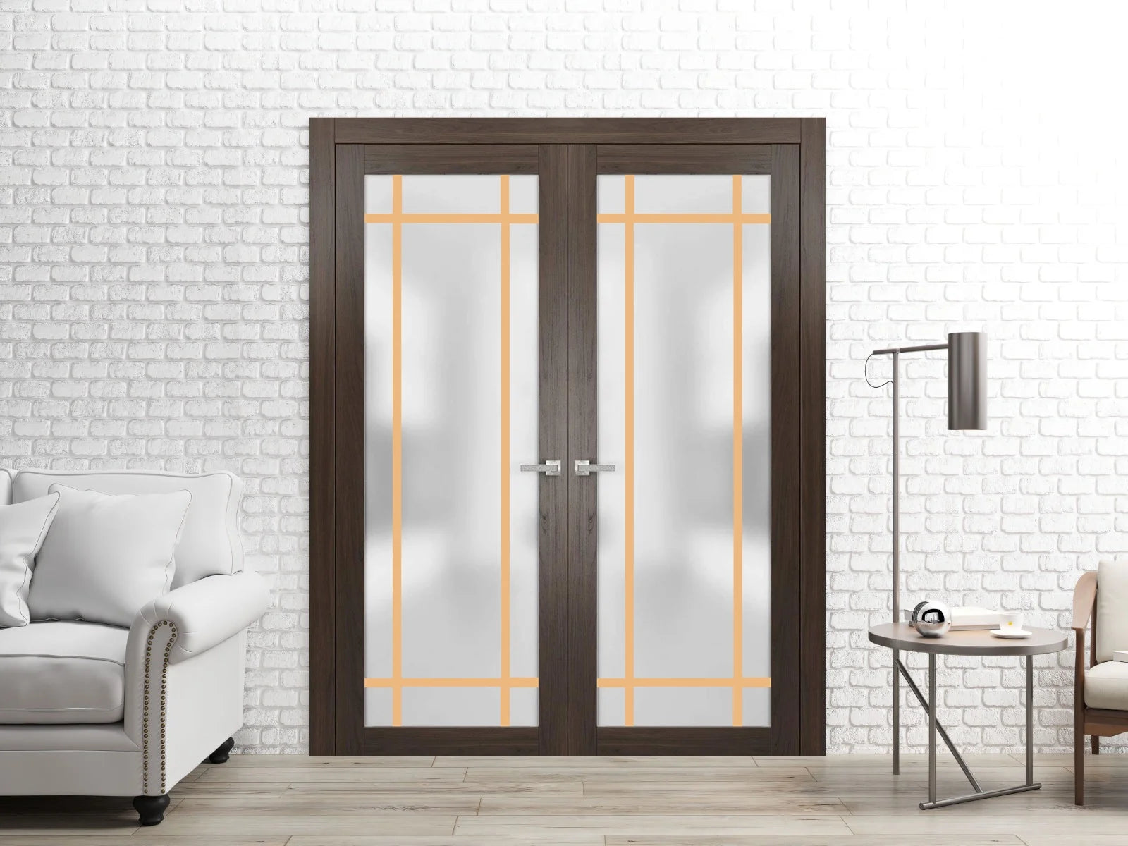 Solid French Double Doors 48 x 96 inches Wood Frosted Glass T839
