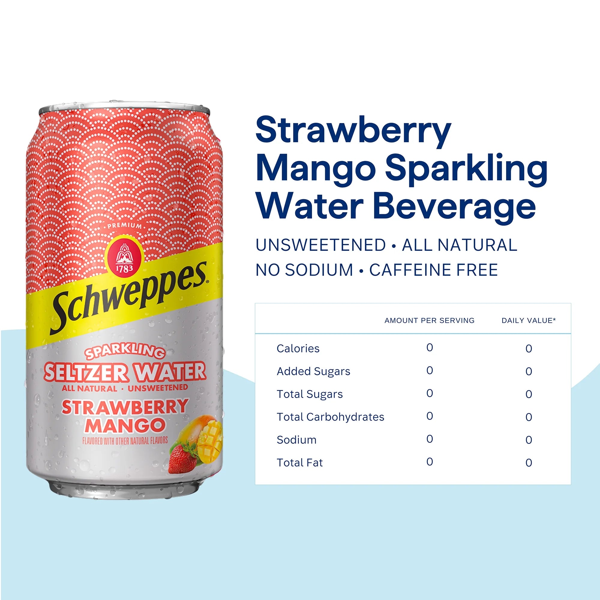 Strawberry Mango Sparkling Seltzer Water, 12 Pack, 12oz Cans I5505
