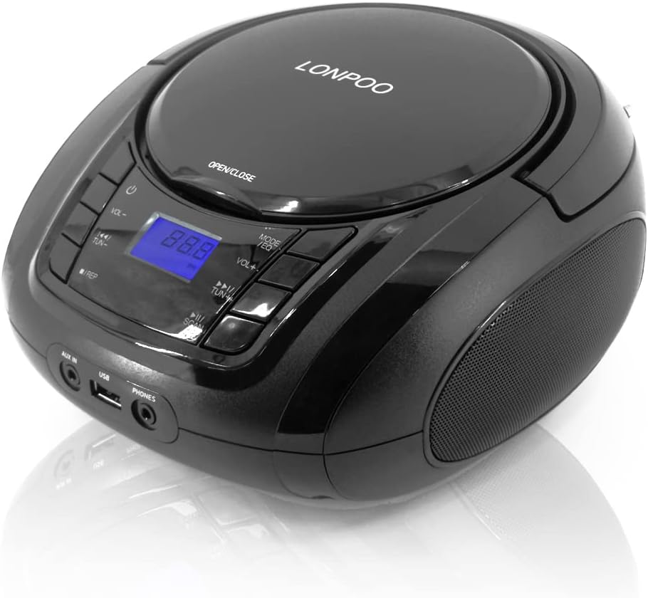 Black CD Player Boombox with FM Radio, Bluetooth, USB, AUX, LCD Display, Pack of 2 P43261