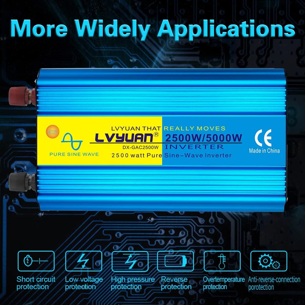 2500 Watt Pure Sine Wave Power Inverter 12V DC to 120V AC Converter with 4 AC Outlets and 3.1A USB Port LED Display Pack of 2 R2418