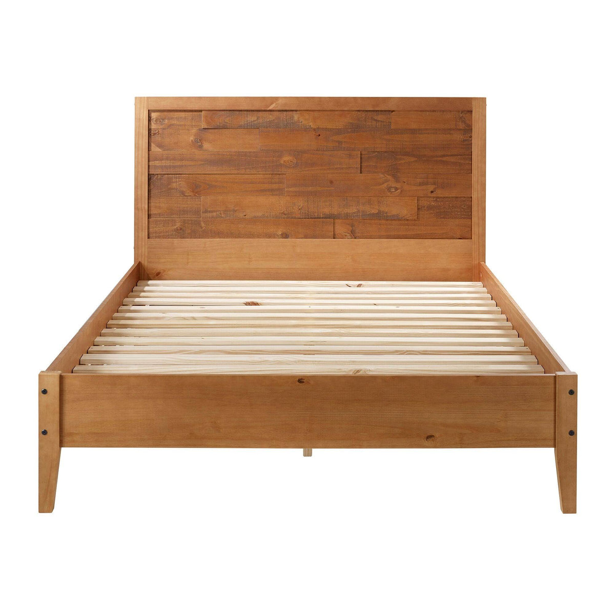 Caramel Queen Bed Solid Pine Wood Plank Bed U6377