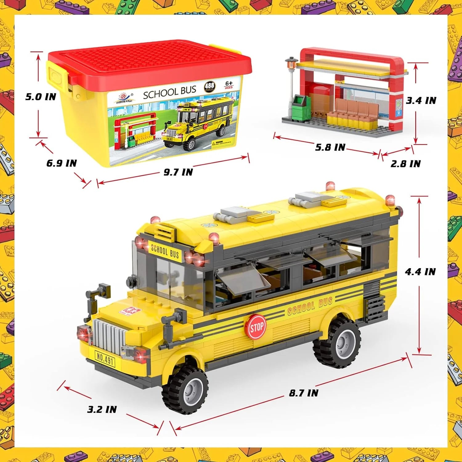 Yellow Bus Building Blocks Toy (488 Pieces) Z608487