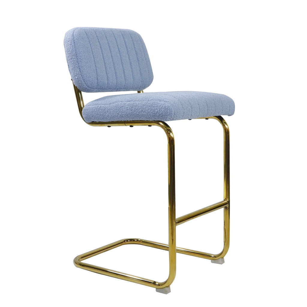 Blue Boucle Upholstered Bar Stools Set of 2 M433