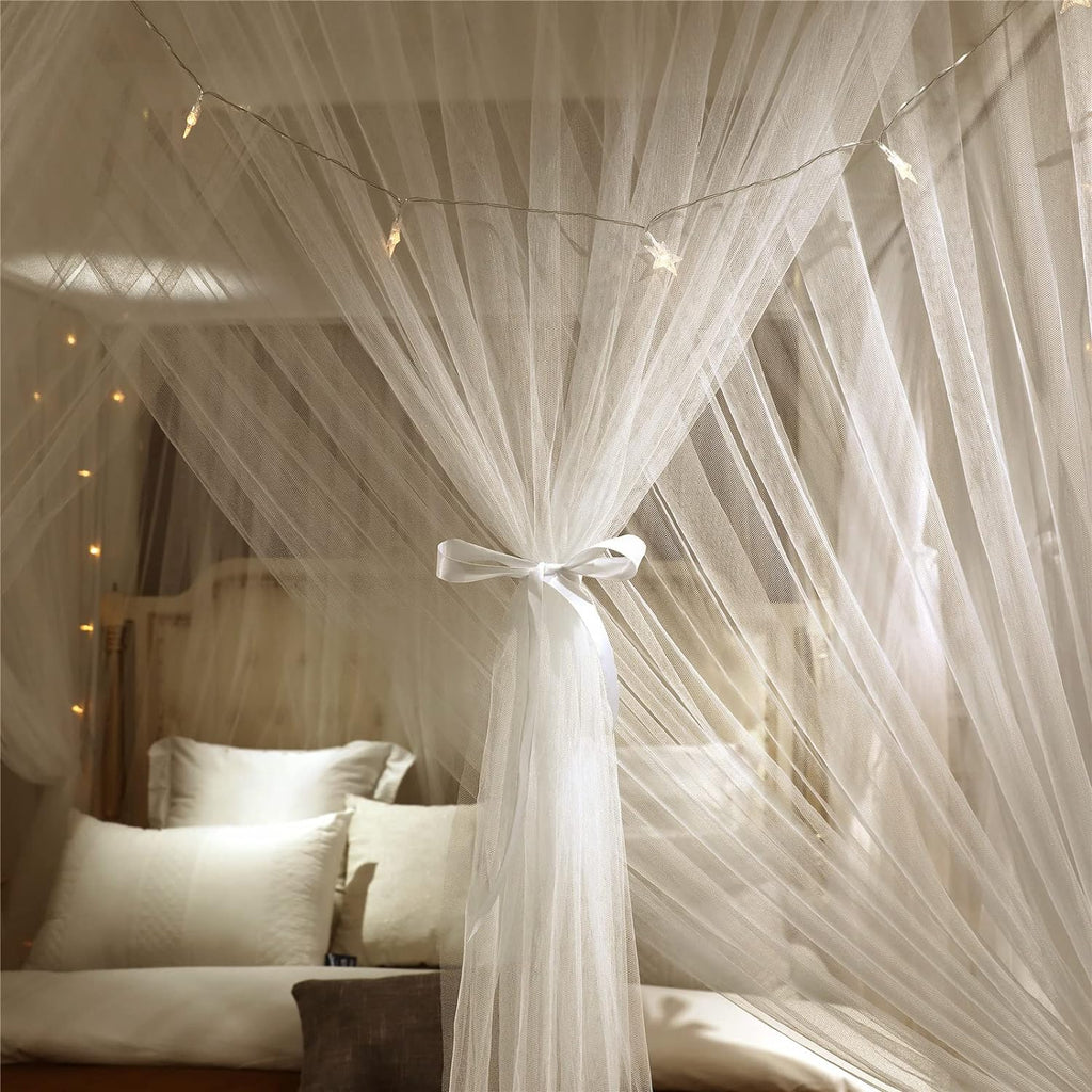 Double White Queen Size 4 Post Bed Canopy Mosquito Net K32742