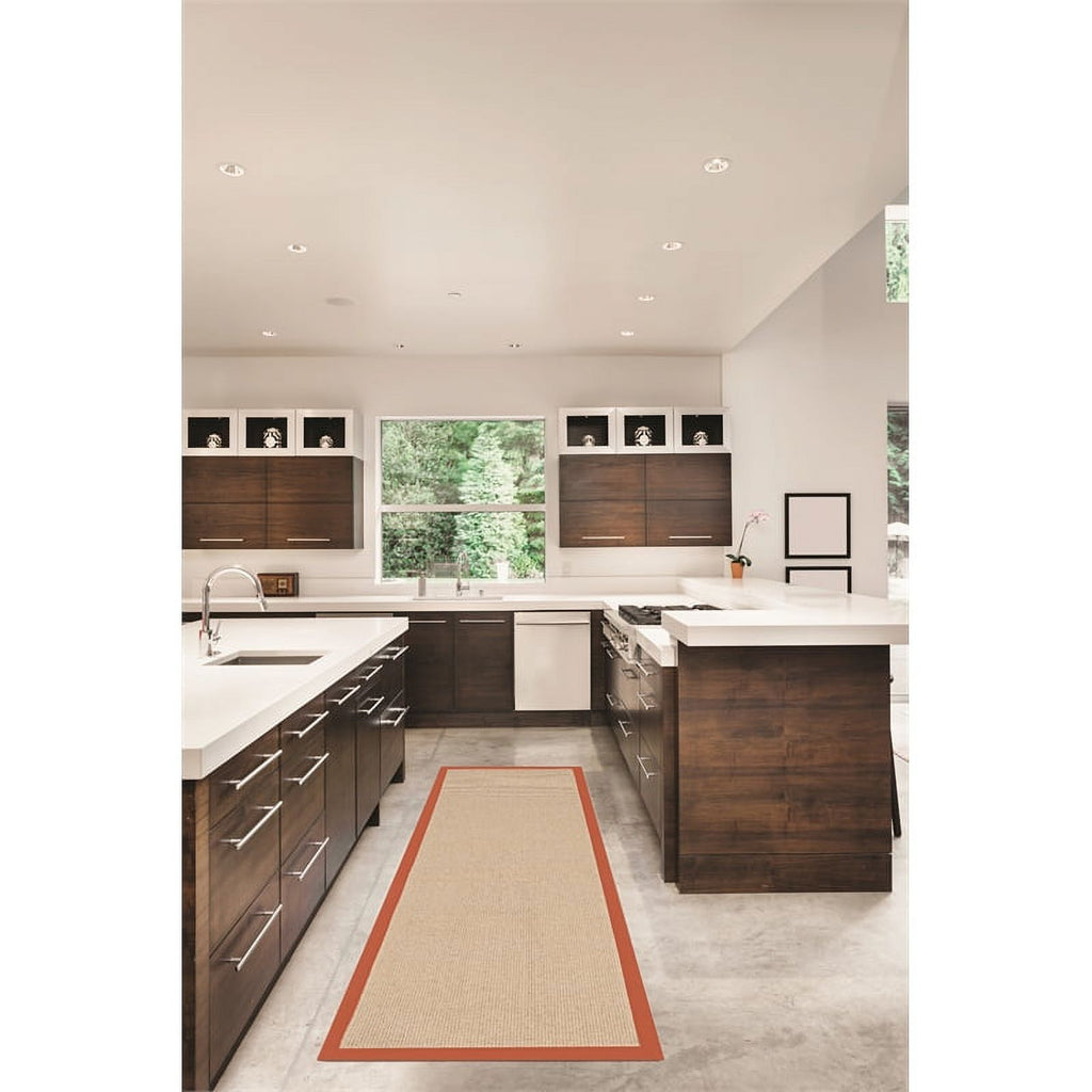 Machine Tufted Wool 2'6"x8' Rug in Natural and Burnt Orange U359560
