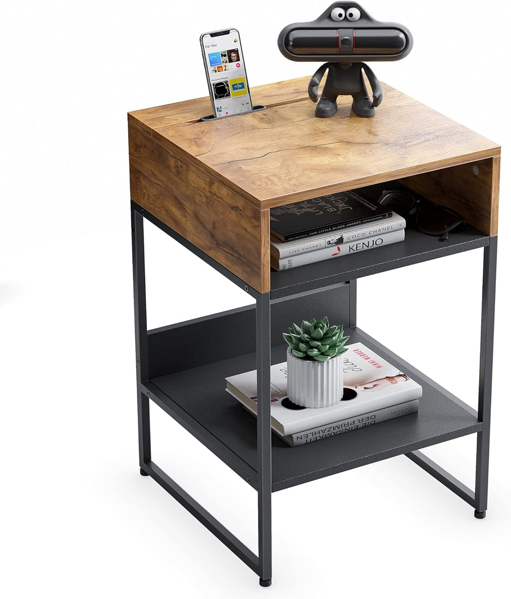 Fir Brown Side Table with Storage Compartment Z628761