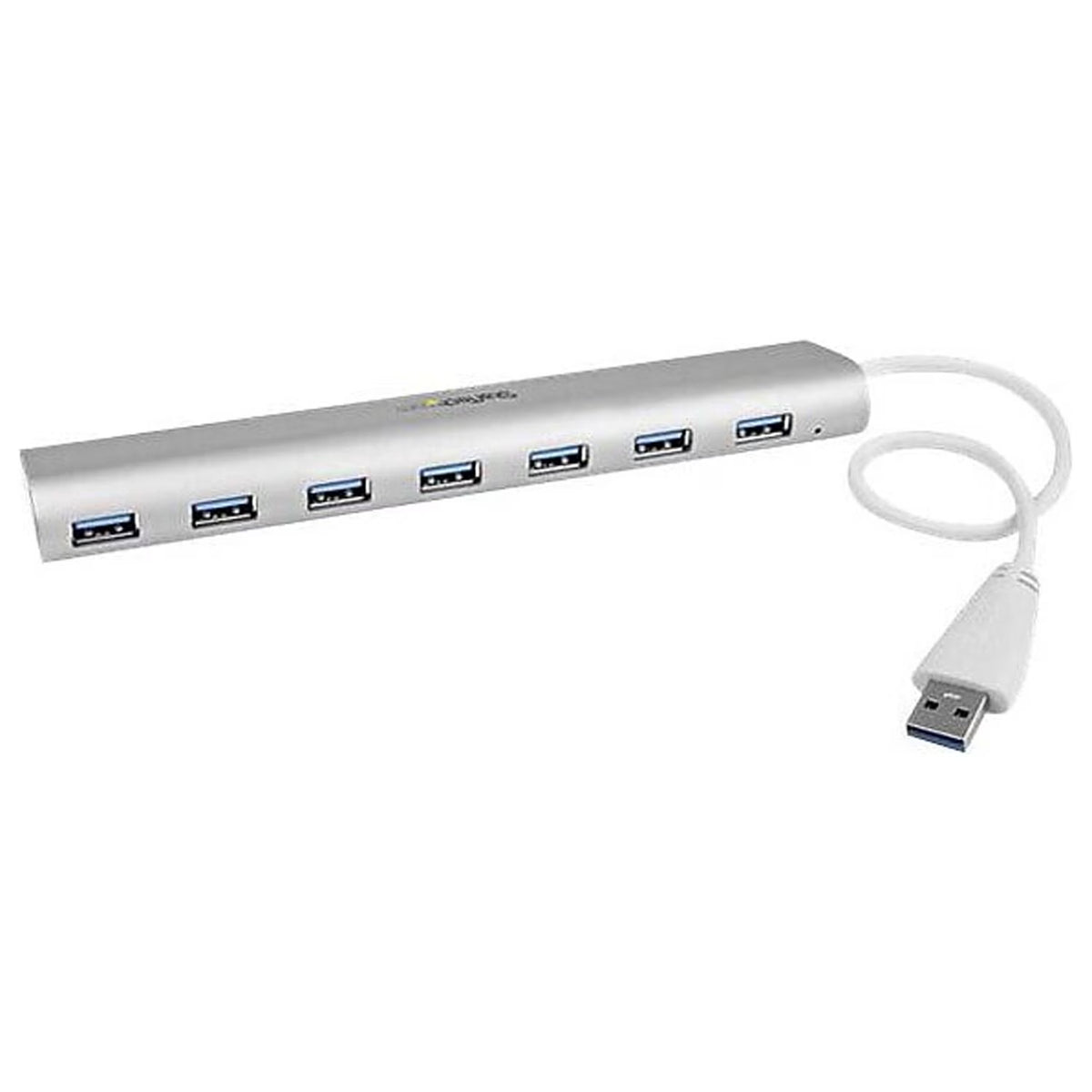 7 Port Compact USB 3.0 Hub with Built-in Cable, Aluminum, Silver F952186