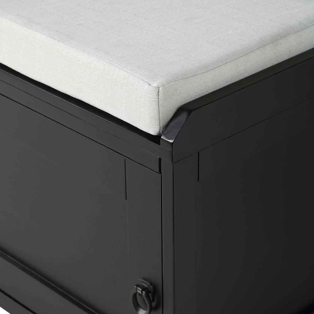 Black Wood Storage Bench with 2 Cabinets F4010