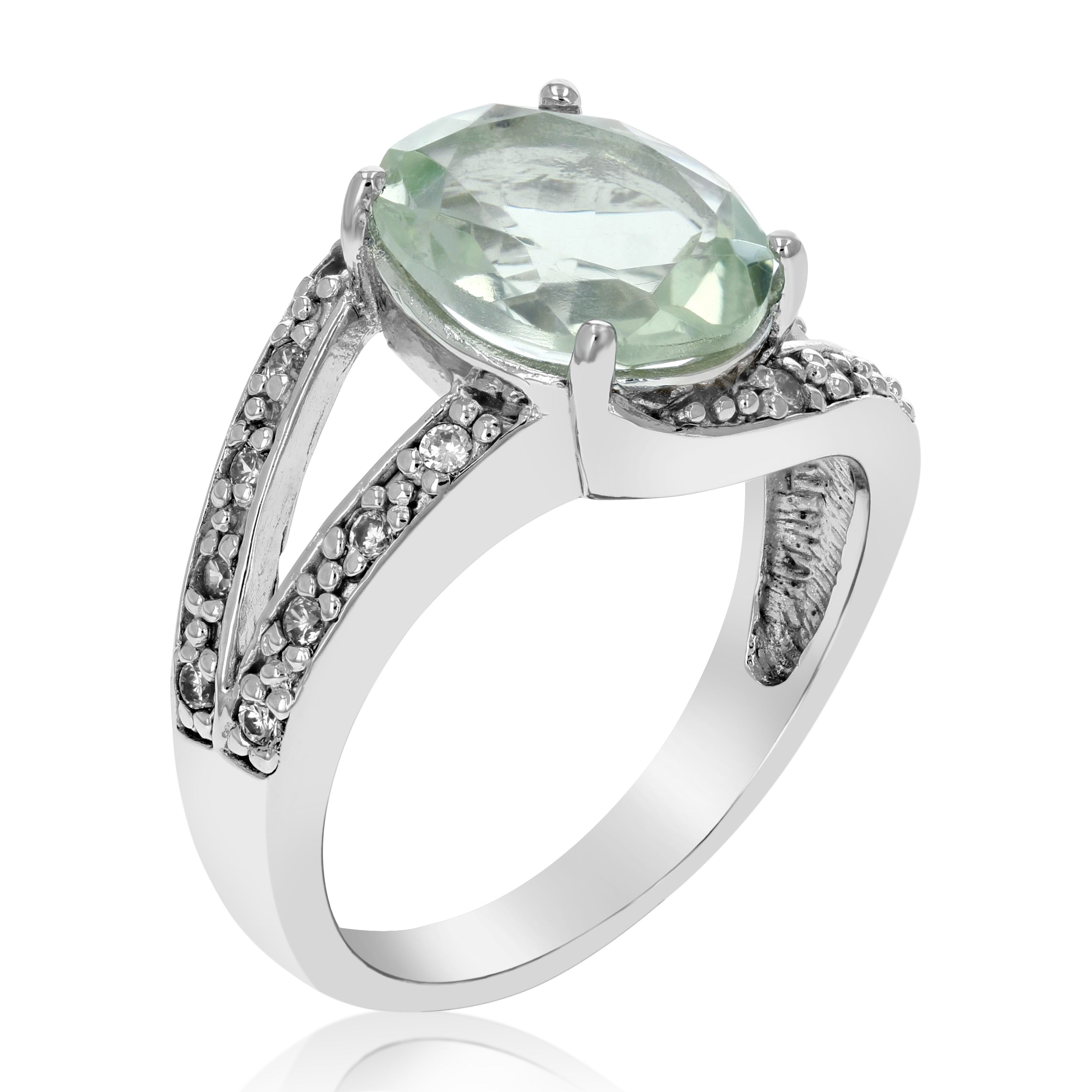 Green Amethyst Oval 10x8 MM Prasiolite Ring in Sterling Silver U17907