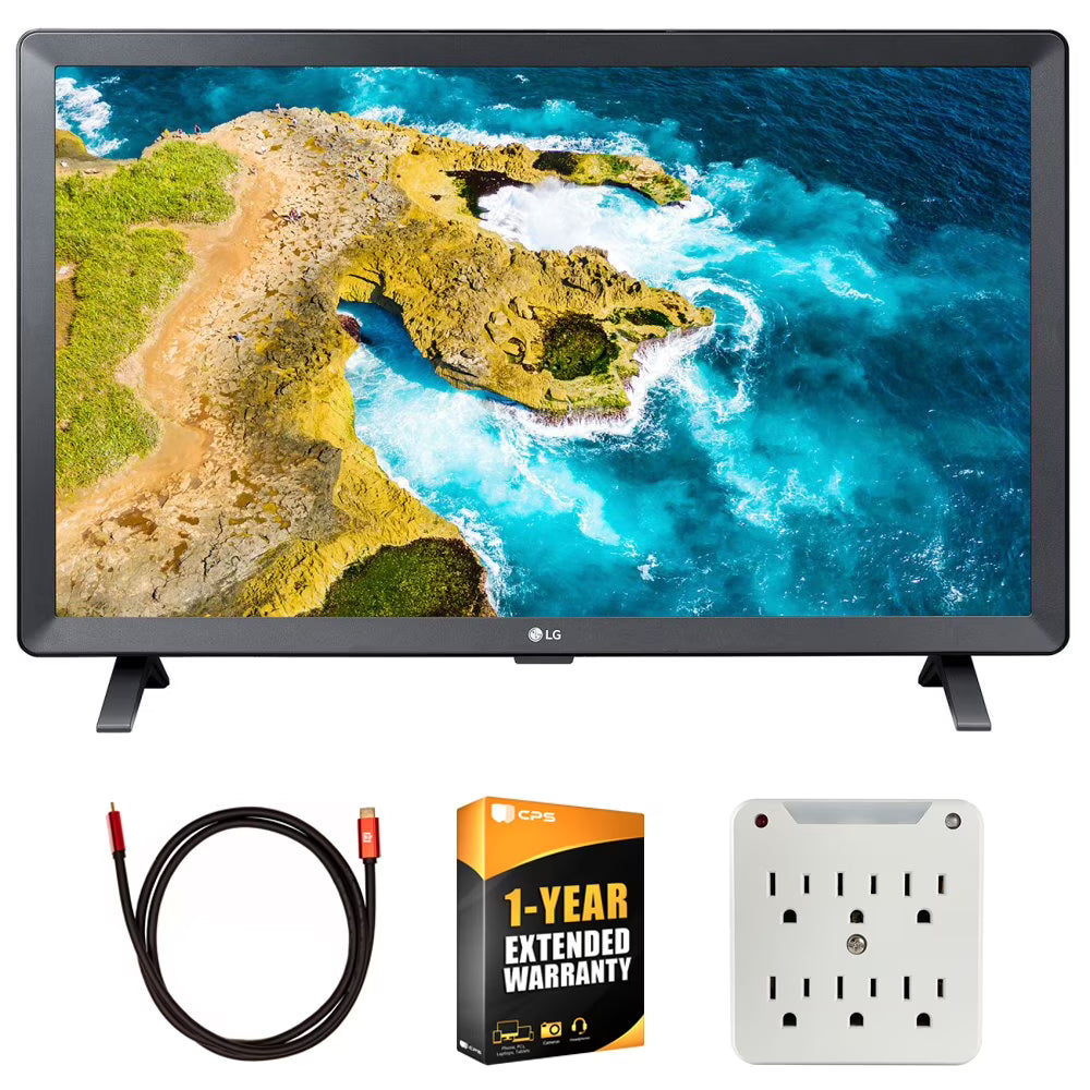 24 inch Class LED HD Smart TV with webOS Bundle with 6FT 4K HDMI 2.0 Cable, 6-Outlet Surge Adapter with Night Light and 1 YR CPS Enhanced Protection Pack B921