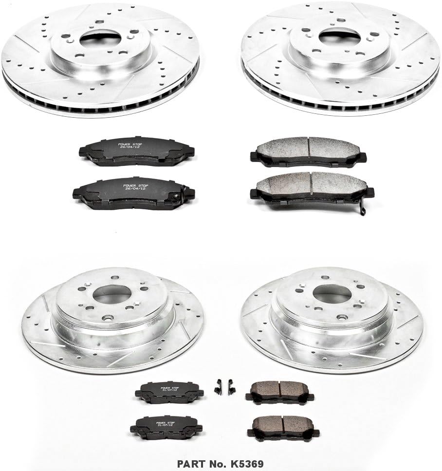 Front and Rear Carbon Fiber Brake Pads with Drilled & Slotted Brake Rotors Kit O61298