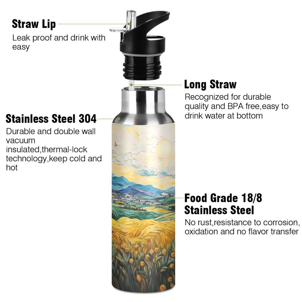 20 oz Insulated Stainless Steel Water Bottle with Straw Lid W821