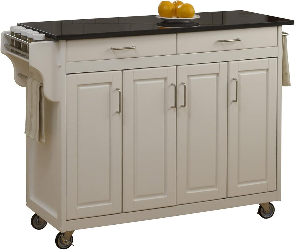 White Four Door Kitchen Cart with Black Granite Top X97268