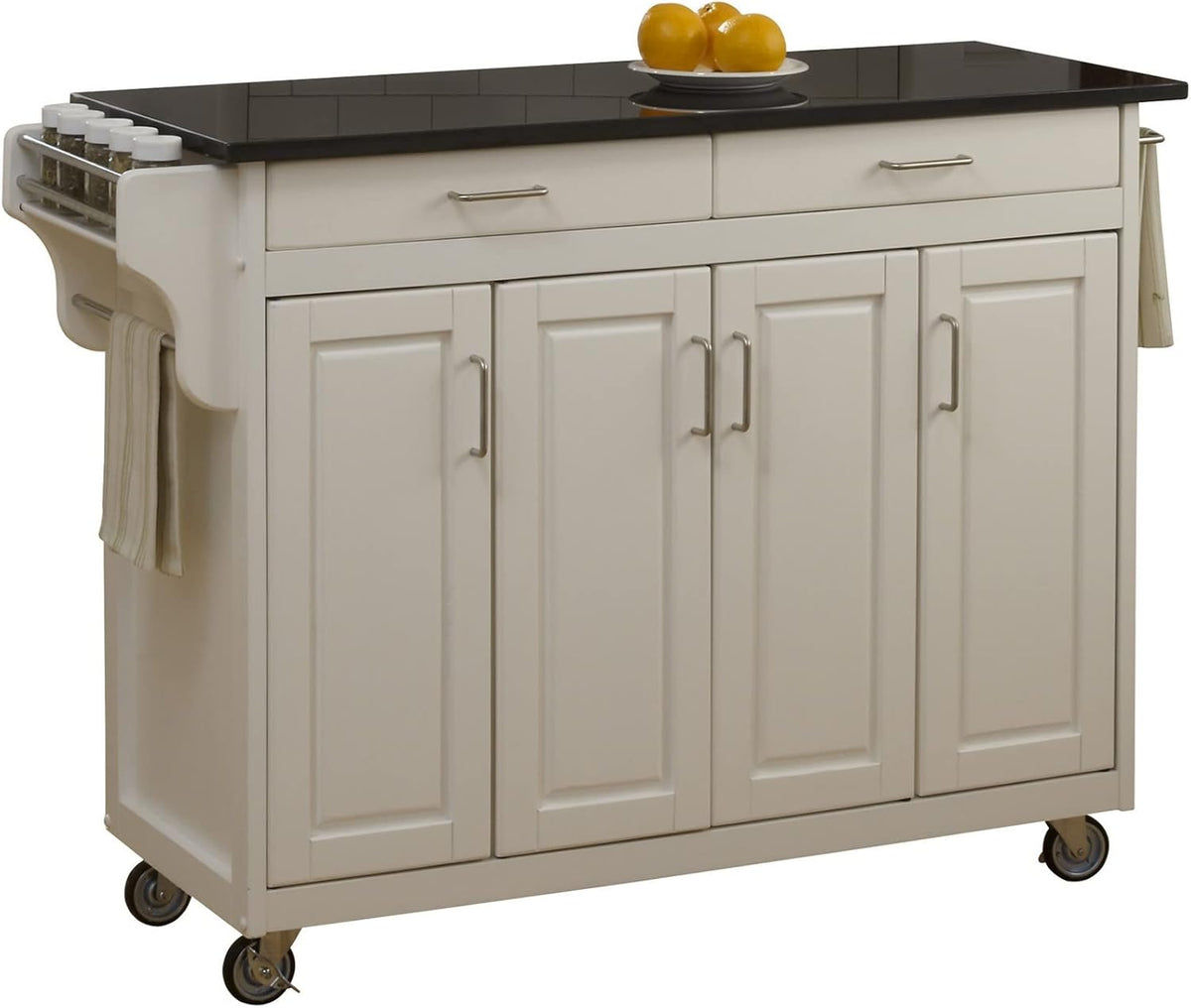 White Four Door Kitchen Cart with Black Granite Top X97268