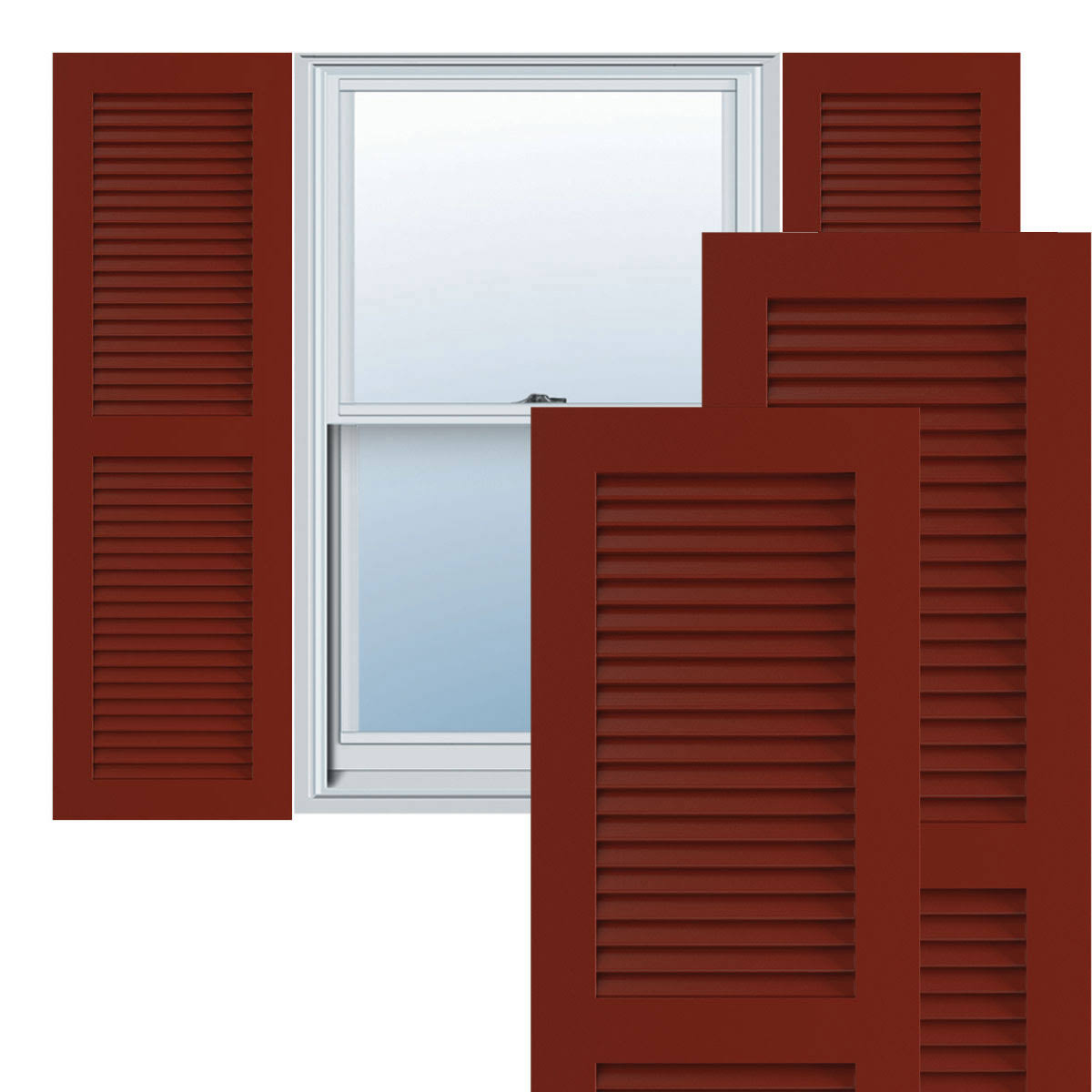 12x22W x 72x22H Exterior Composite Louvered Shutters (Per Pair), Cottage Red H602337