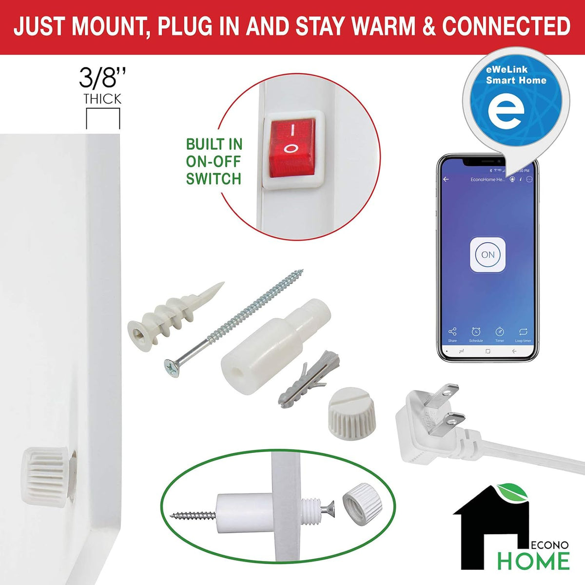 Wall Mount Smart Space Heater Panel with Overheat Protection T372