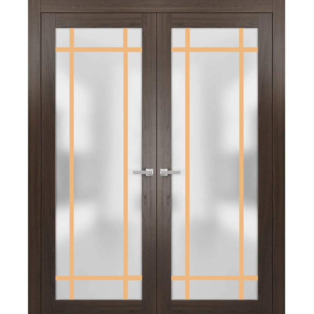 Solid French Double Doors 48 x 96 inches Wood Frosted Glass T839
